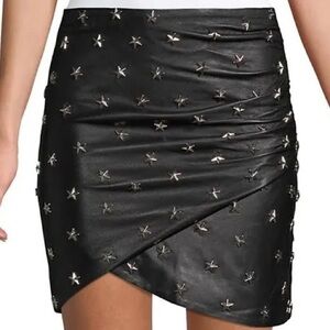 Alice + Olivia Fidela Black Leather Draped Star Studded Mini Skirt Size 4